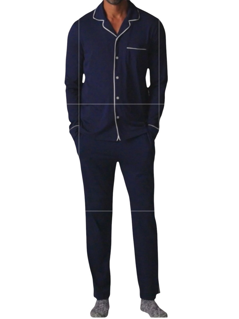 J. Crew Men’s Pajama set in cotton-blend jersey Navy White Piping Size Large
